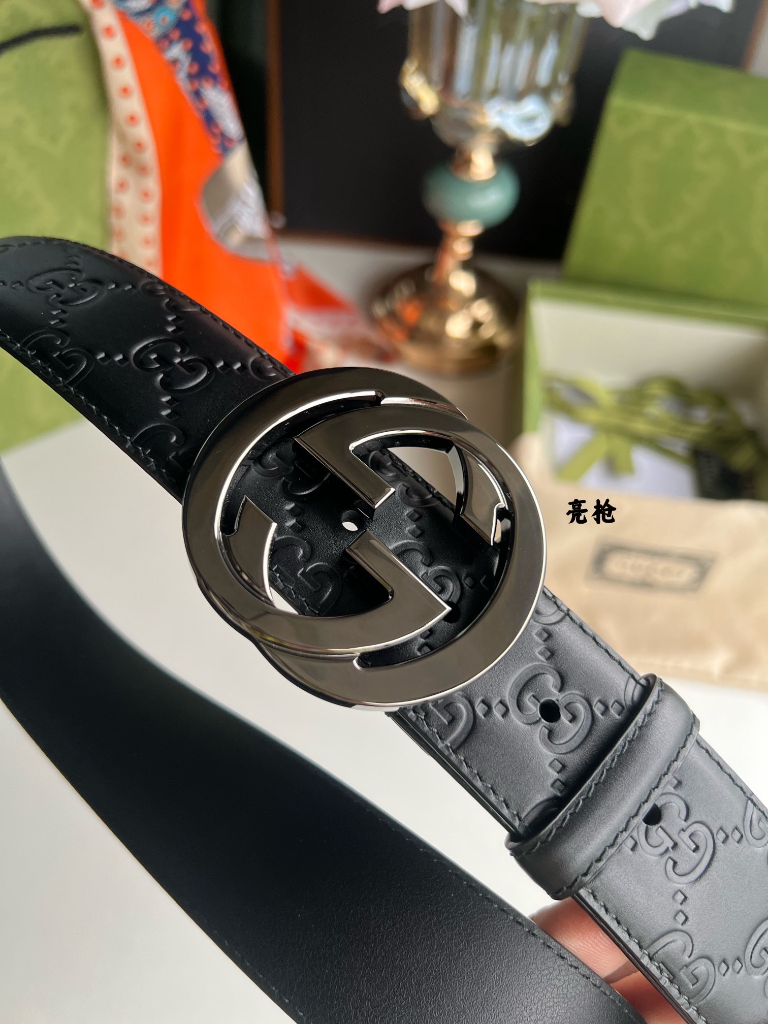 Gucci/古驰男款互扣式双G金属扣腰带