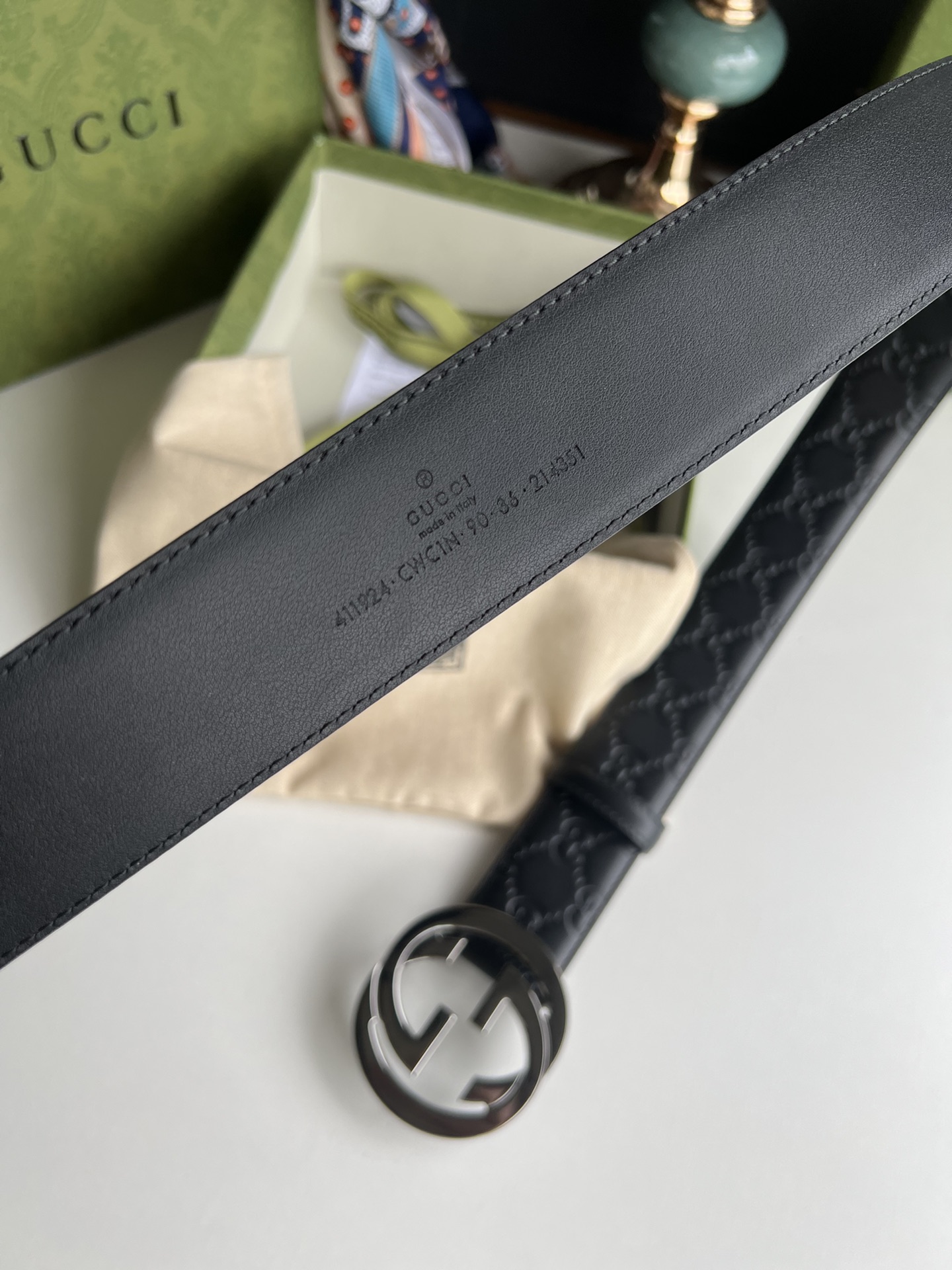 Gucci/古驰男款互扣式双G金属扣腰带