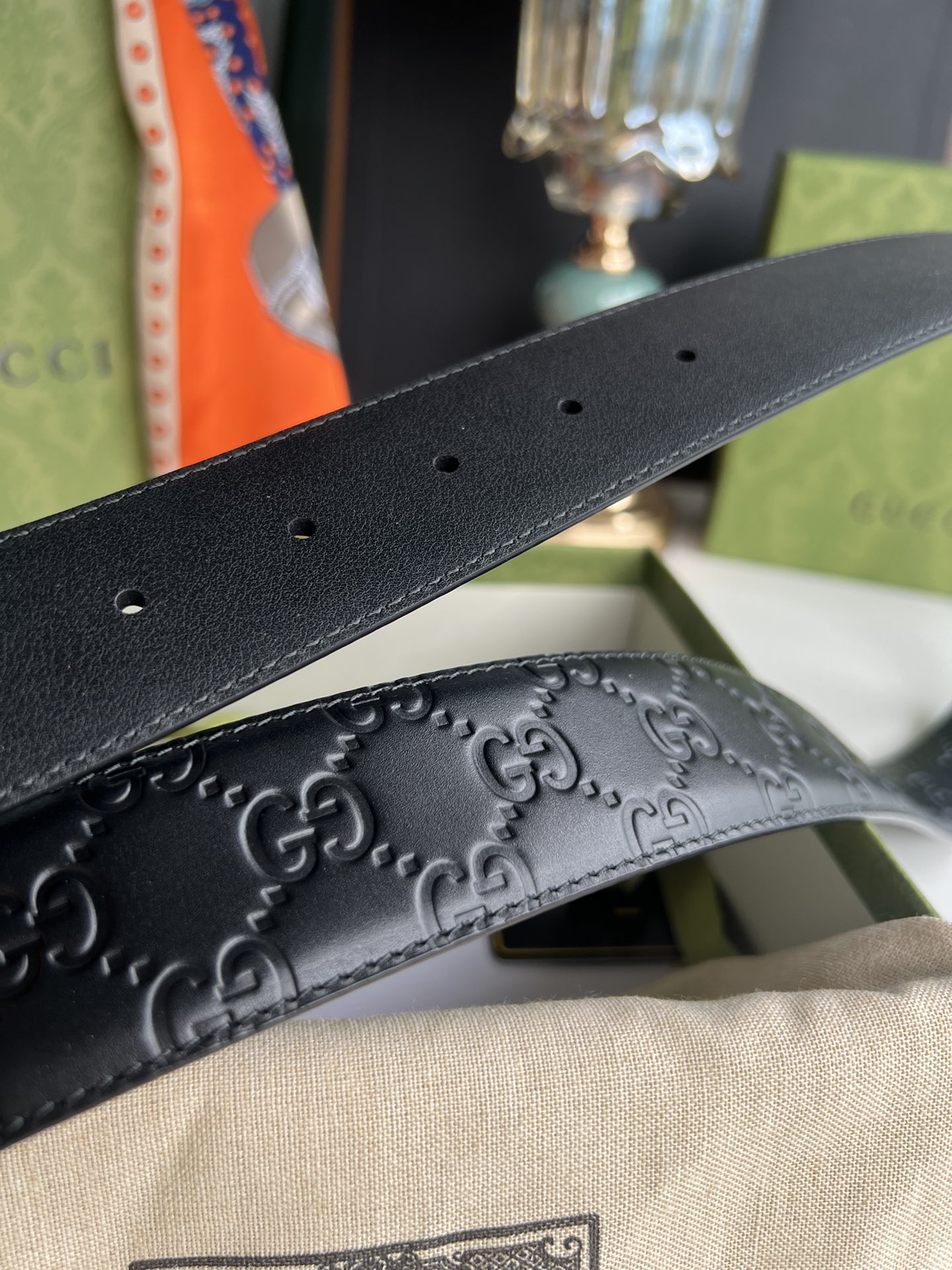 Gucci/古驰男款互扣式双G金属扣腰带