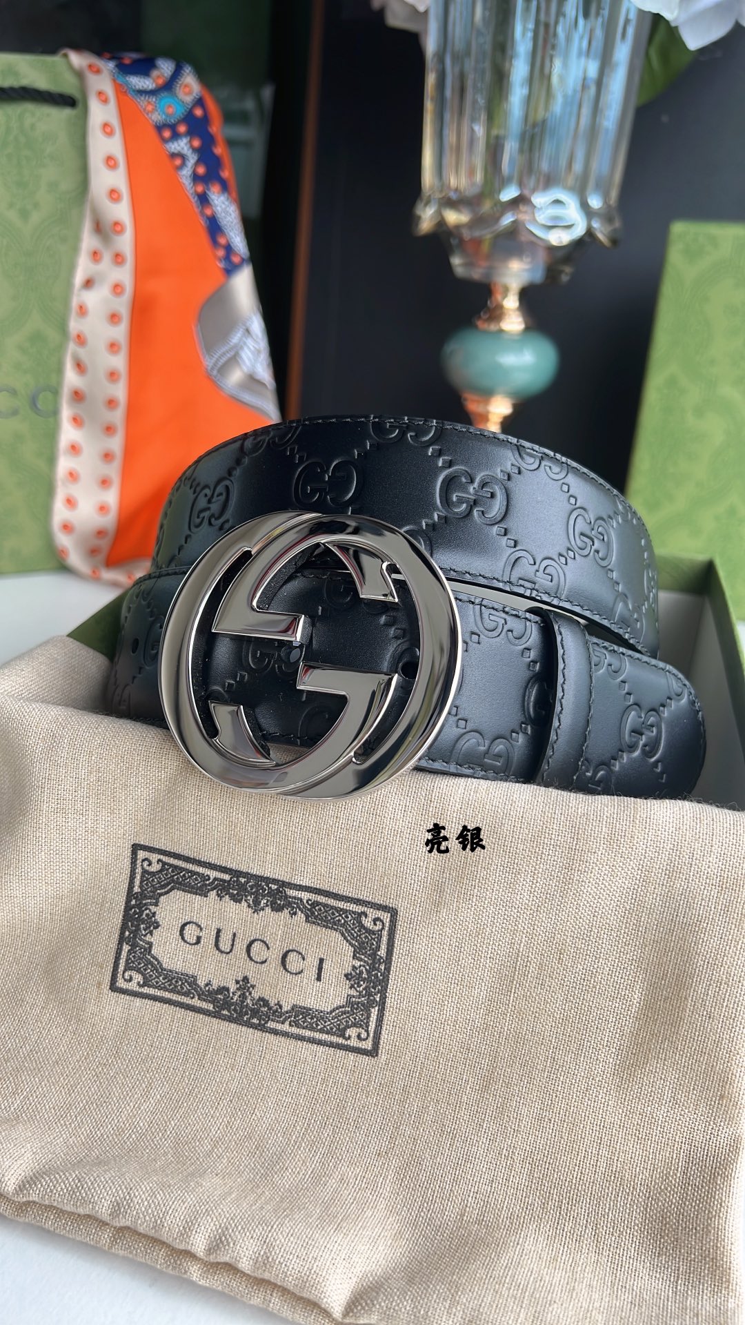 Gucci/古驰男款互扣式双G金属扣腰带