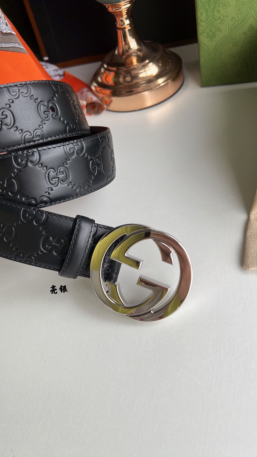 Gucci/古驰男款互扣式双G金属扣腰带