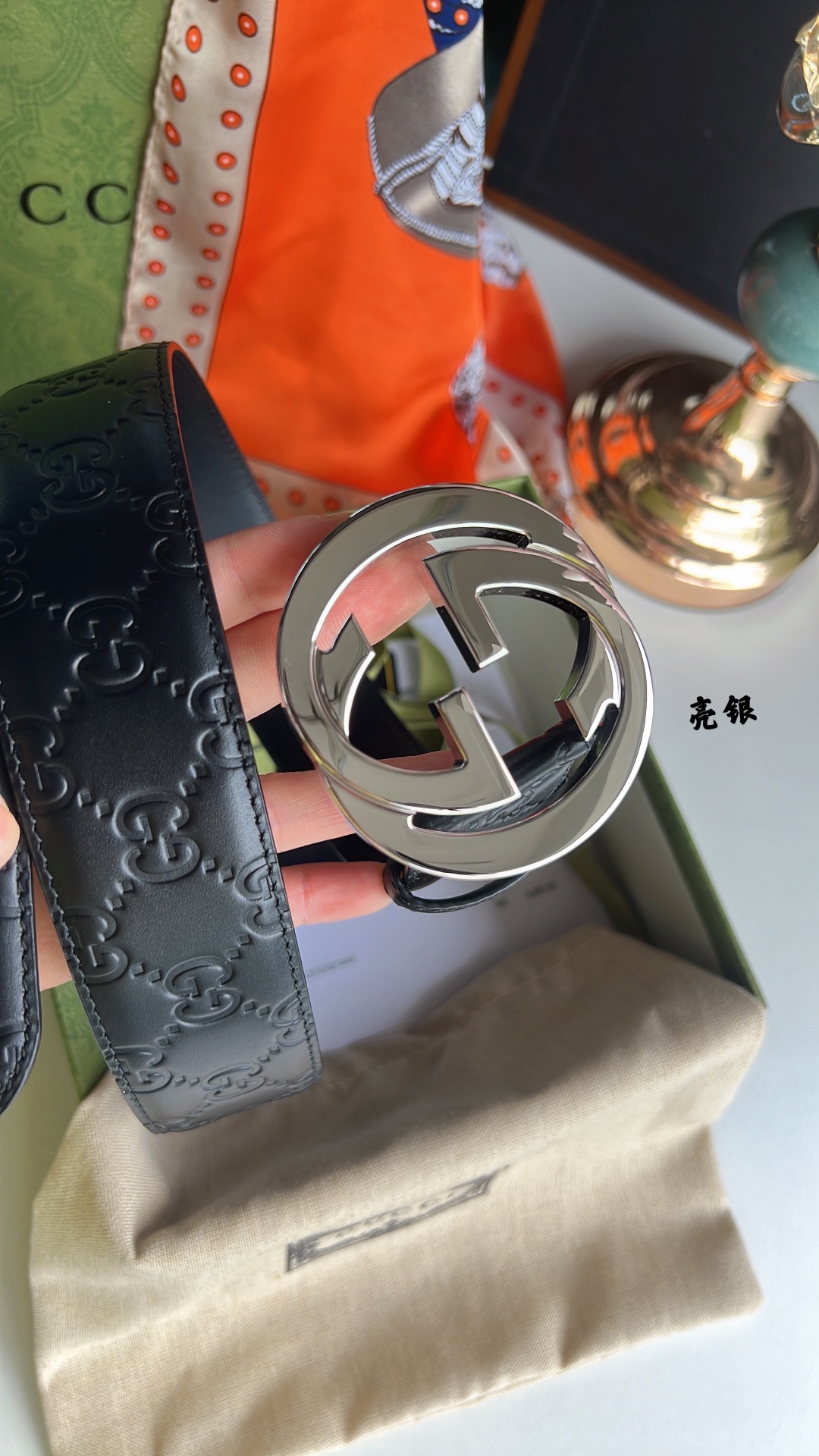 Gucci/古驰男款互扣式双G金属扣腰带
