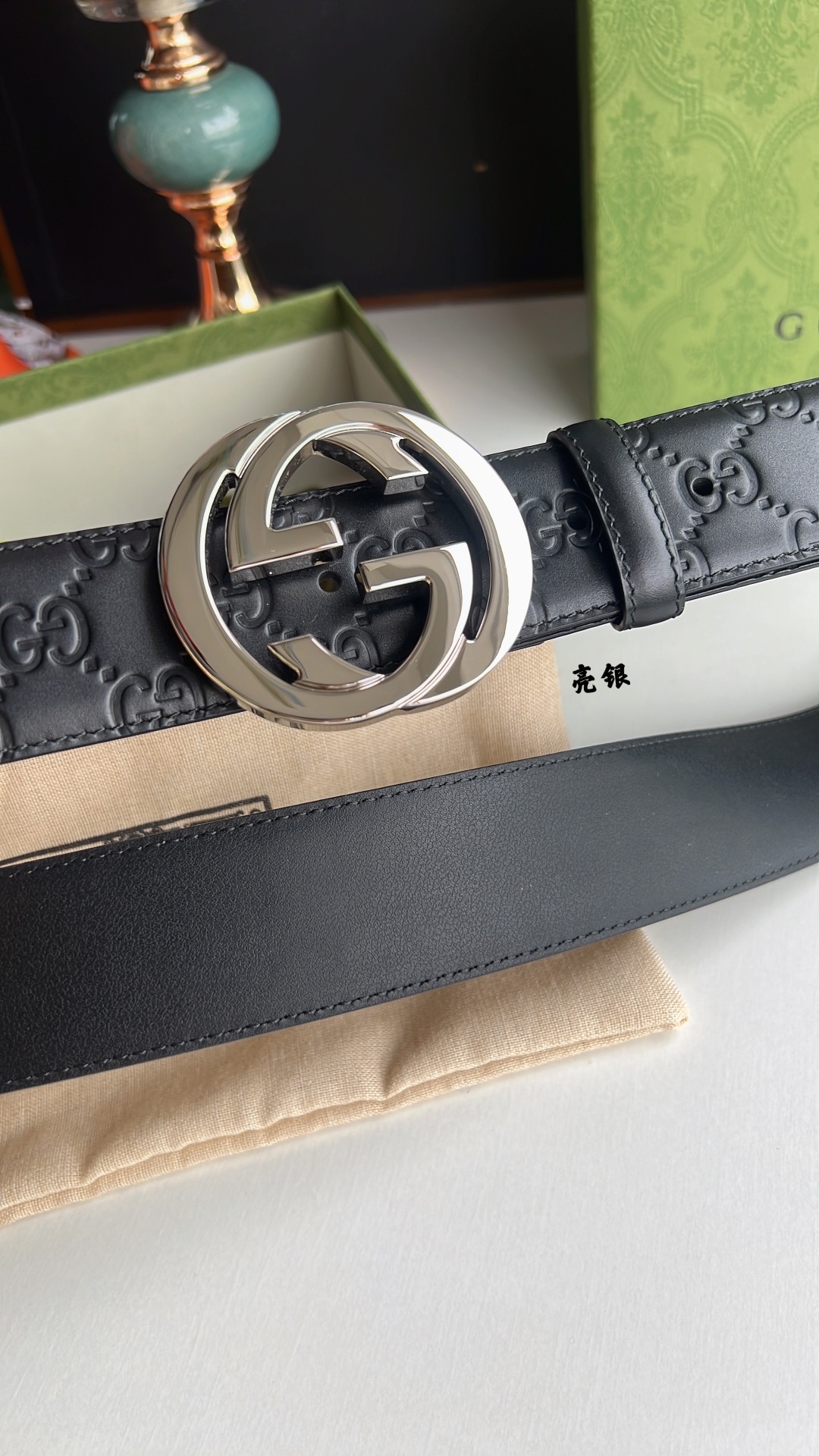 Gucci/古驰男款互扣式双G金属扣腰带