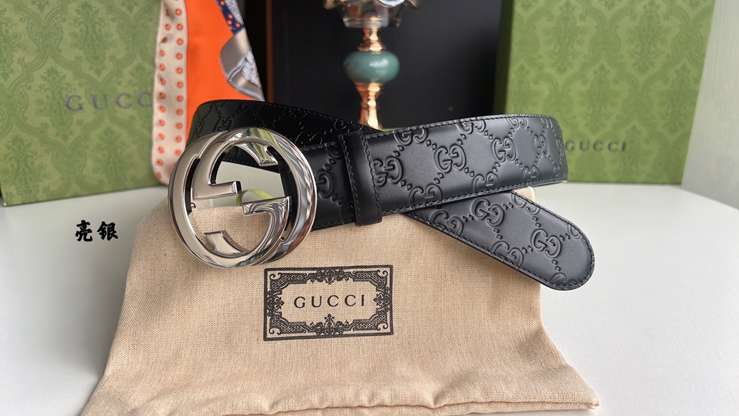 Gucci/古驰男款互扣式双G金属扣腰带