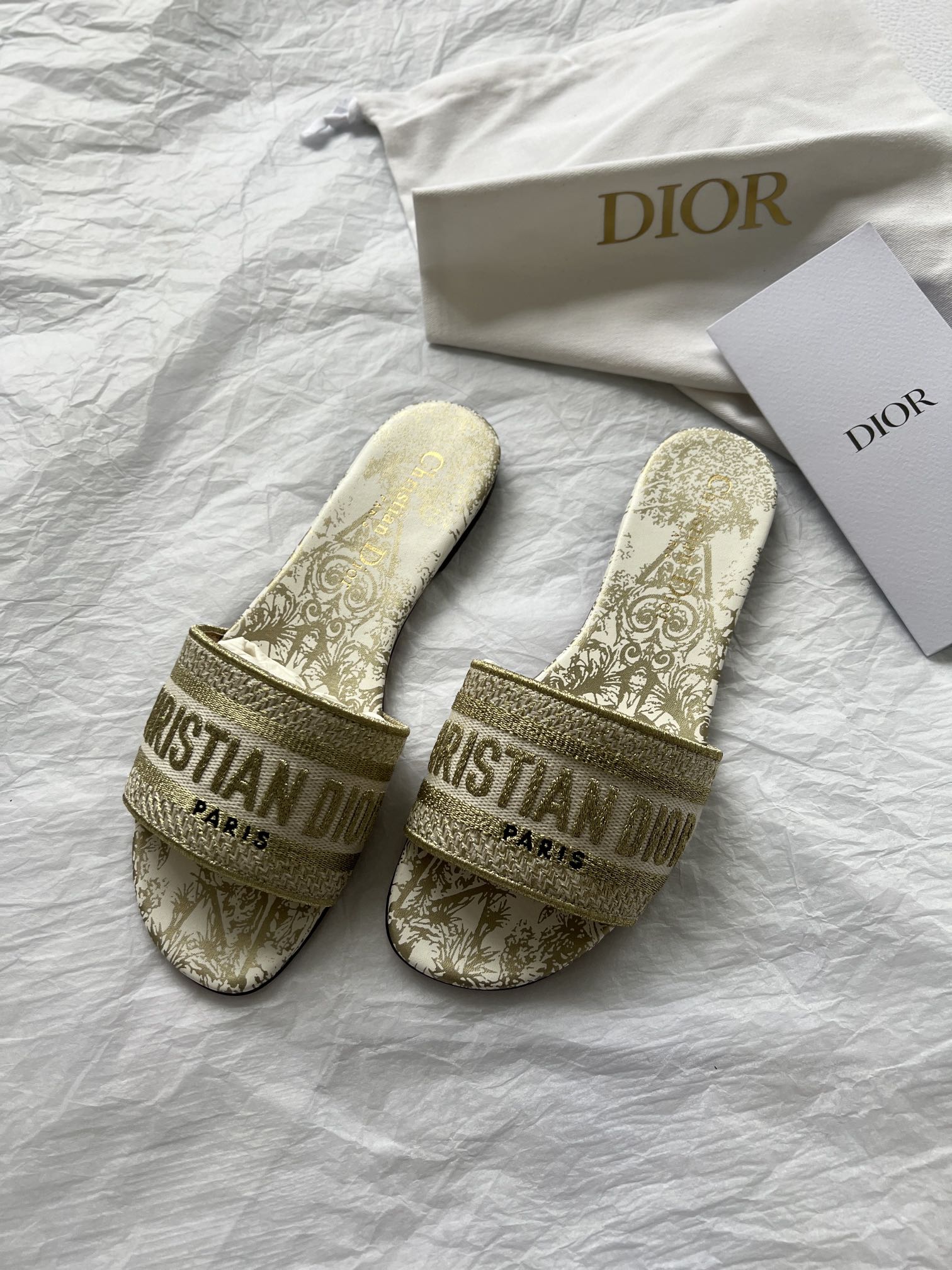 Knockoff
 Dior Shoes Slippers Embroidery Cotton Cowhide Genuine Leather Spring/Summer Collection
