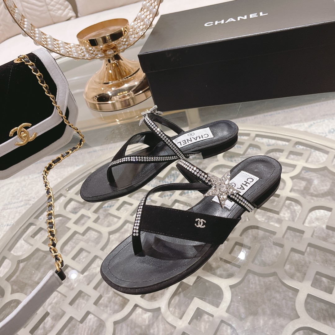 CHANEL 2022 principios de la primavera nueva espiga sandalias planas zapatillas Importados Swarovski