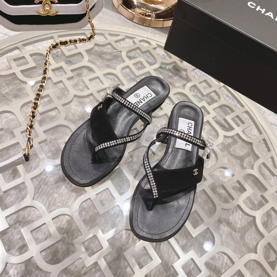 CHANEL 2022 principios de la primavera nueva espiga sandalias planas zapatillas Importados Swarovski