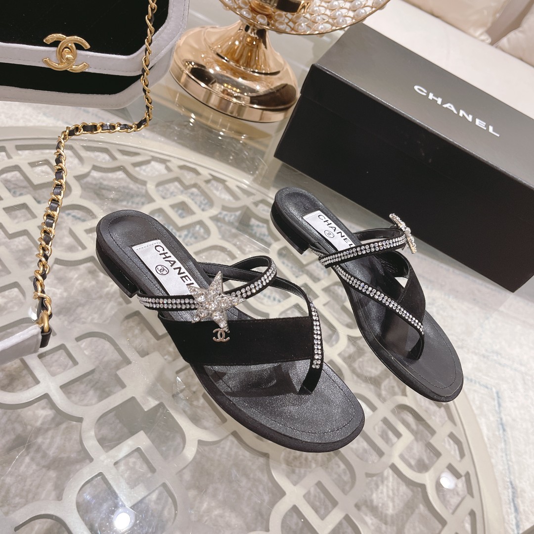 CHANEL 2022 principios de la primavera nueva espiga sandalias planas zapatillas Importados Swarovski