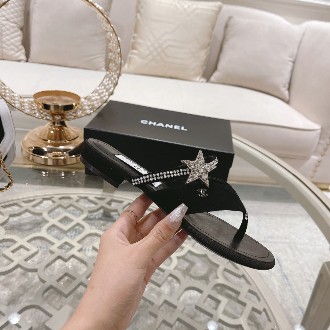 CHANEL 2022 principios de la primavera nueva espiga sandalias planas zapatillas Importados Swarovski