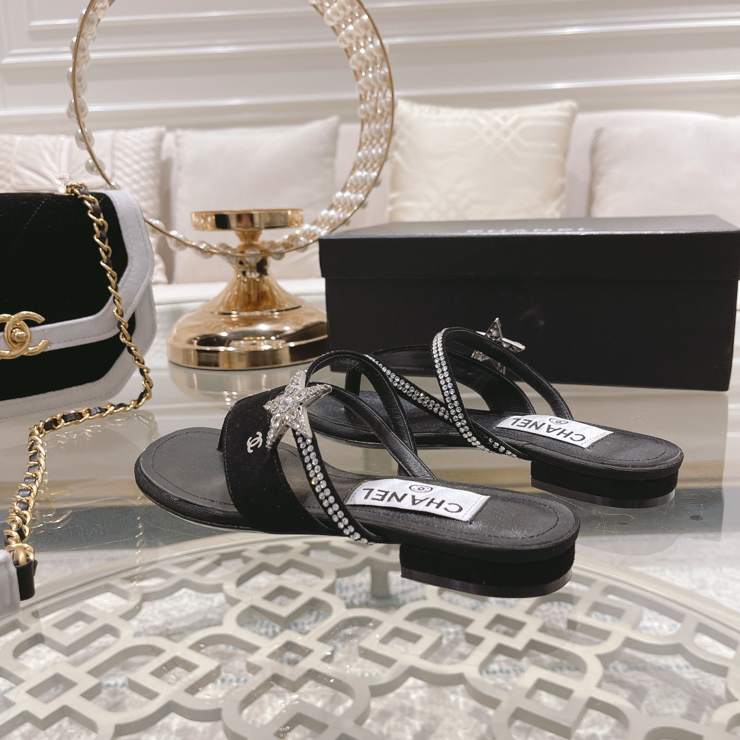 CHANEL 2022 principios de la primavera nueva espiga sandalias planas zapatillas Importados Swarovski