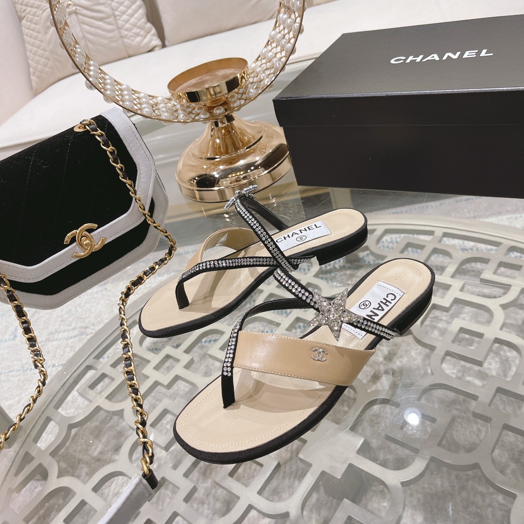 CHANEL 2022 principios de la primavera nueva espiga sandalias planas zapatillas Importados Swarovski