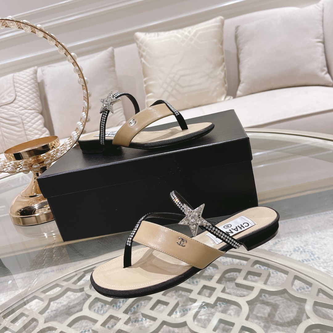 CHANEL 2022 principios de la primavera nueva espiga sandalias planas zapatillas Importados Swarovski