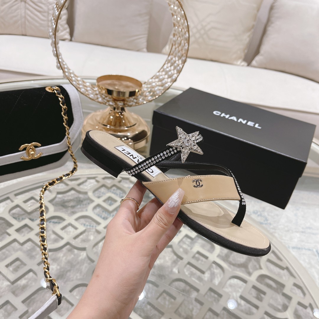 CHANEL 2022 principios de la primavera nueva espiga sandalias planas zapatillas Importados Swarovski