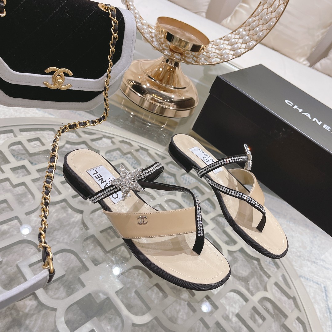 CHANEL 2022 principios de la primavera nueva espiga sandalias planas zapatillas Importados Swarovski