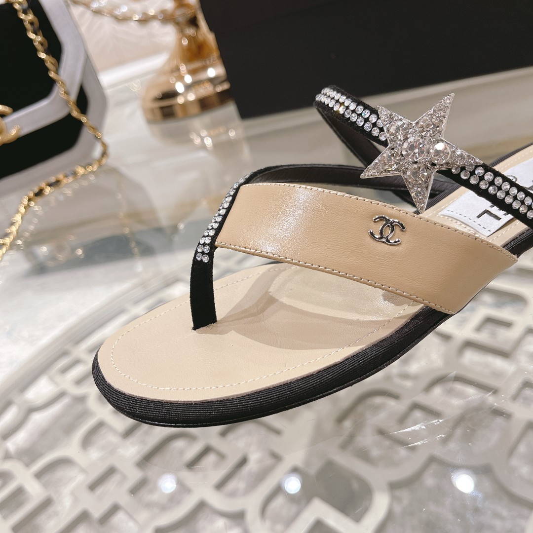 CHANEL 2022 principios de la primavera nueva espiga sandalias planas zapatillas Importados Swarovski