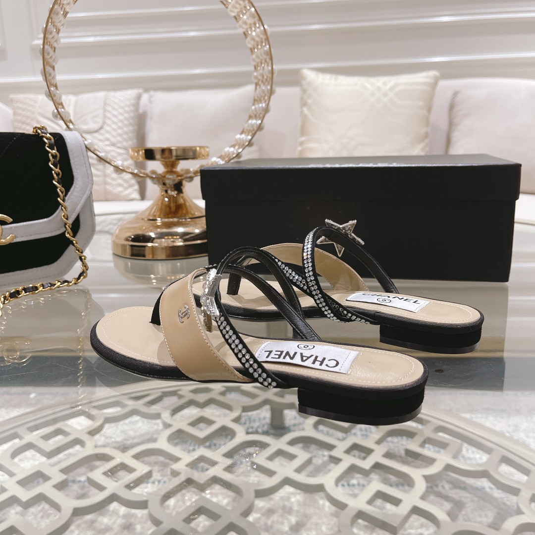 CHANEL 2022 principios de la primavera nueva espiga sandalias planas zapatillas Importados Swarovski