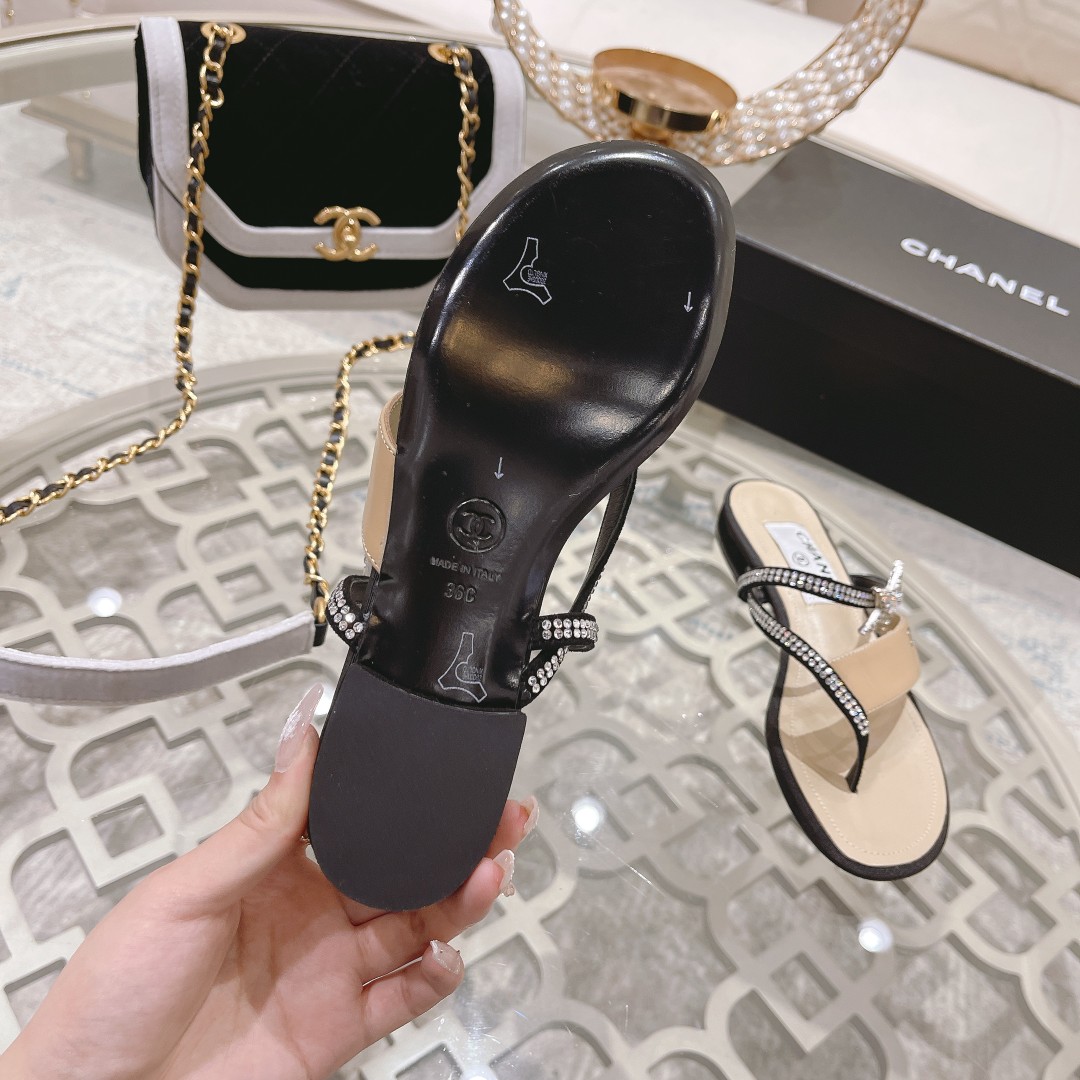 CHANEL 2022 principios de la primavera nueva espiga sandalias planas zapatillas Importados Swarovski