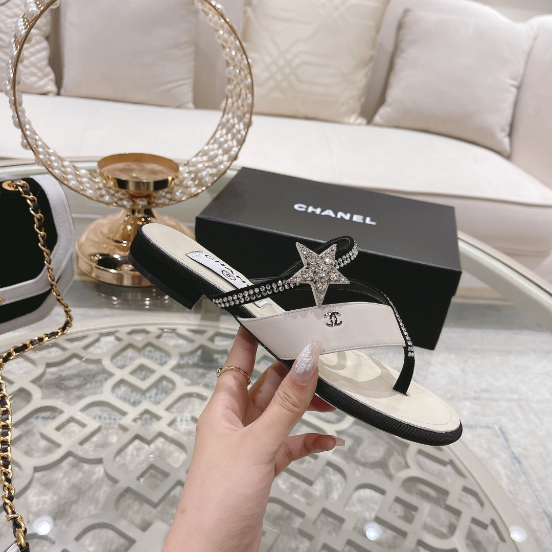 CHANEL 2022 principios de la primavera nueva espiga sandalias planas zapatillas Importados Swarovski