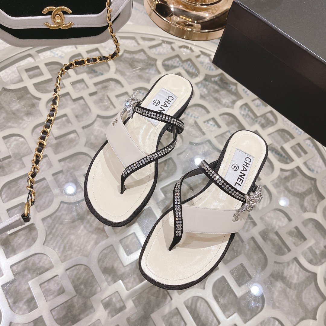 CHANEL 2022 principios de la primavera nueva espiga sandalias planas zapatillas Importados Swarovski