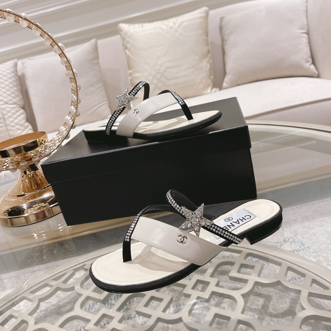 CHANEL 2022 principios de la primavera nueva espiga sandalias planas zapatillas Importados Swarovski
