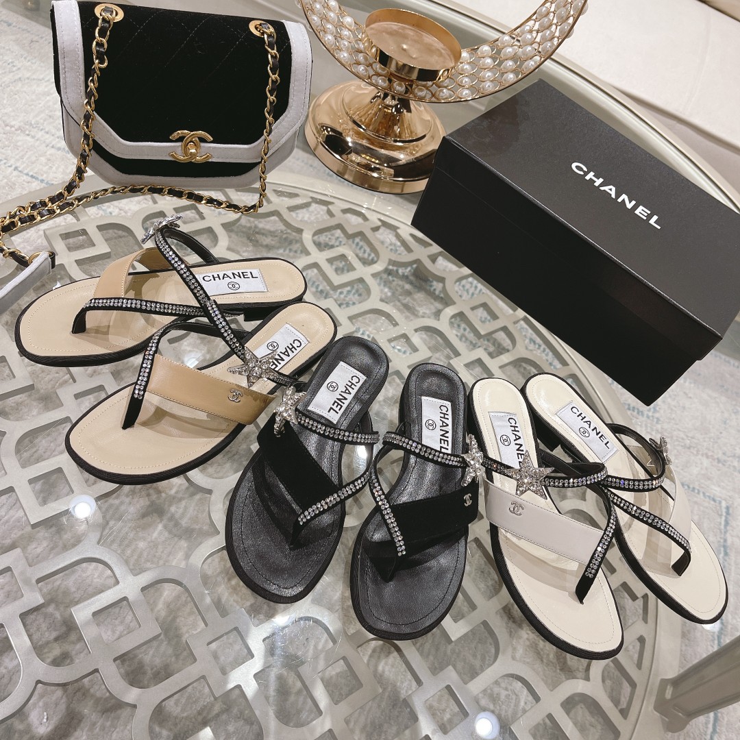 CHANEL 2022 principios de la primavera nueva espiga sandalias planas zapatillas Importados Swarovski