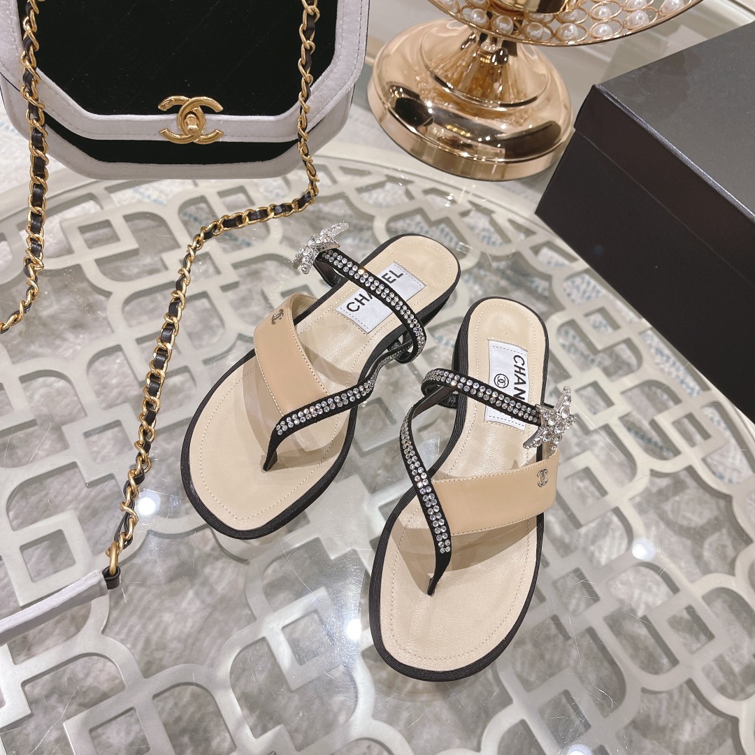 CHANEL 2022 principios de la primavera nueva espiga sandalias planas zapatillas Importados Swarovski