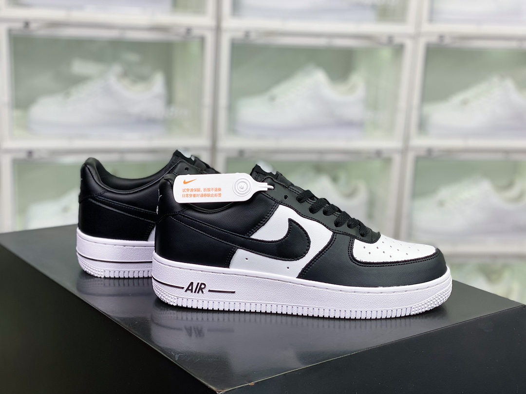 G0 男女鞋真标带半码升级原楦数据开发版型采用硬质牛剖皮革鞋面材质内置全掌Air Sole气垫夏季穿搭神器，耐克Nike Wmns Air Force 1’07 Low”White/Black/Volt”空军一号经典低帮百搭休闲运动板鞋“皮革白黑熊猫”AQ4134- F5