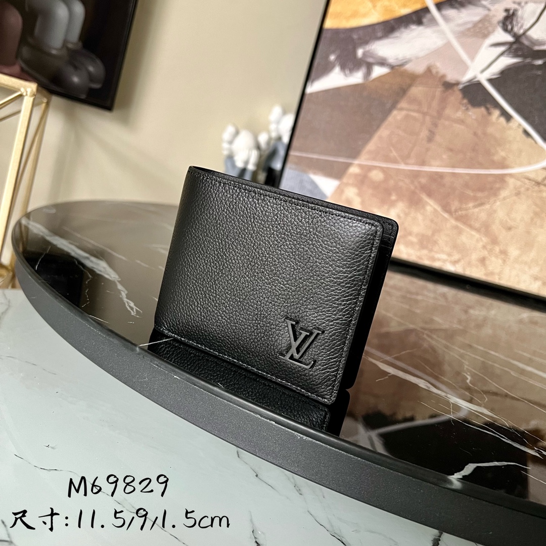 Louis Vuitton Wallet Men Calfskin Cowhide Fabric M69829