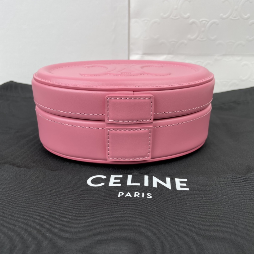 CELINE CUIR TRIOMPHE 光滑牛皮革椭圆形化妆包198613粉色
