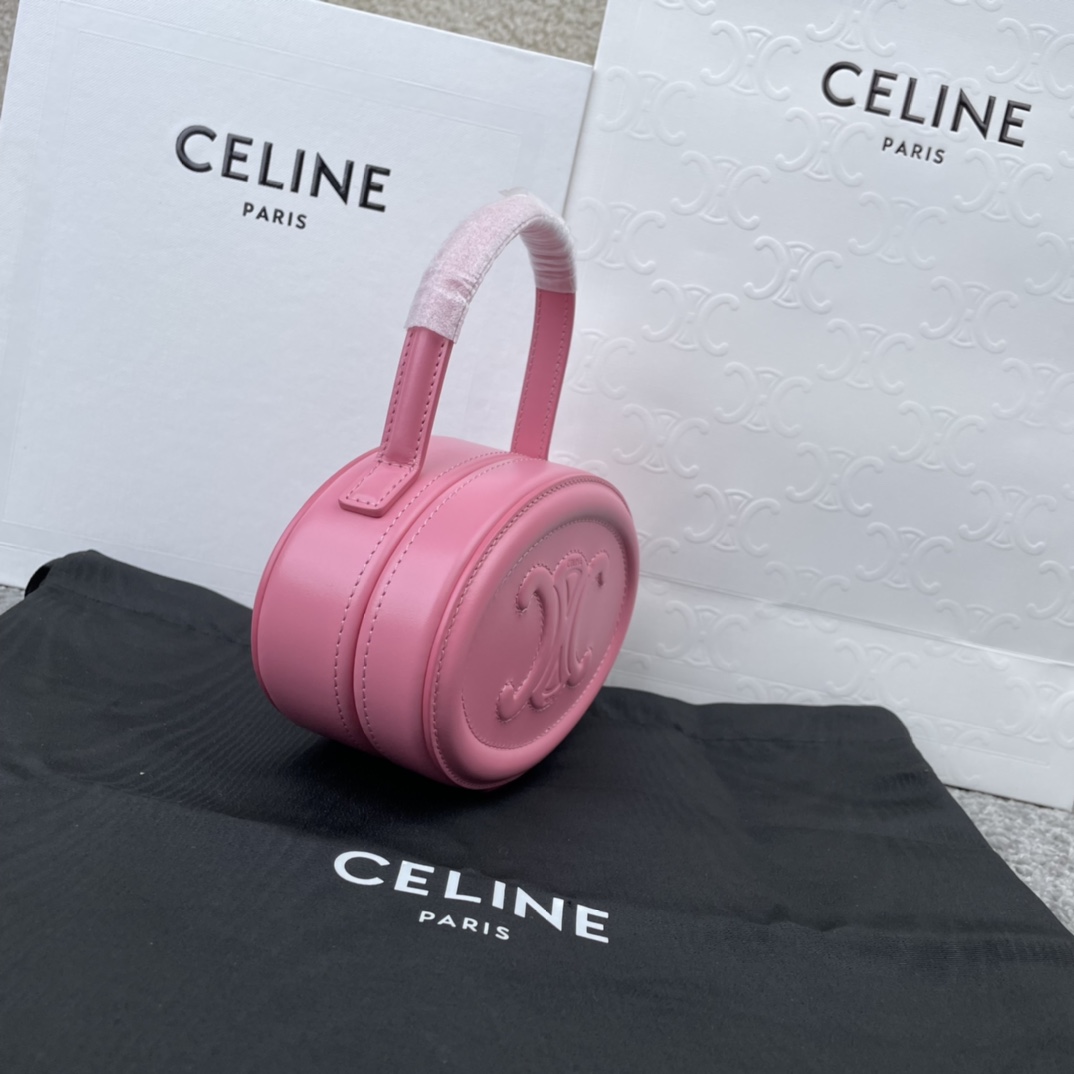 CELINE CUIR TRIOMPHE 光滑牛皮革椭圆形化妆包198613粉色
