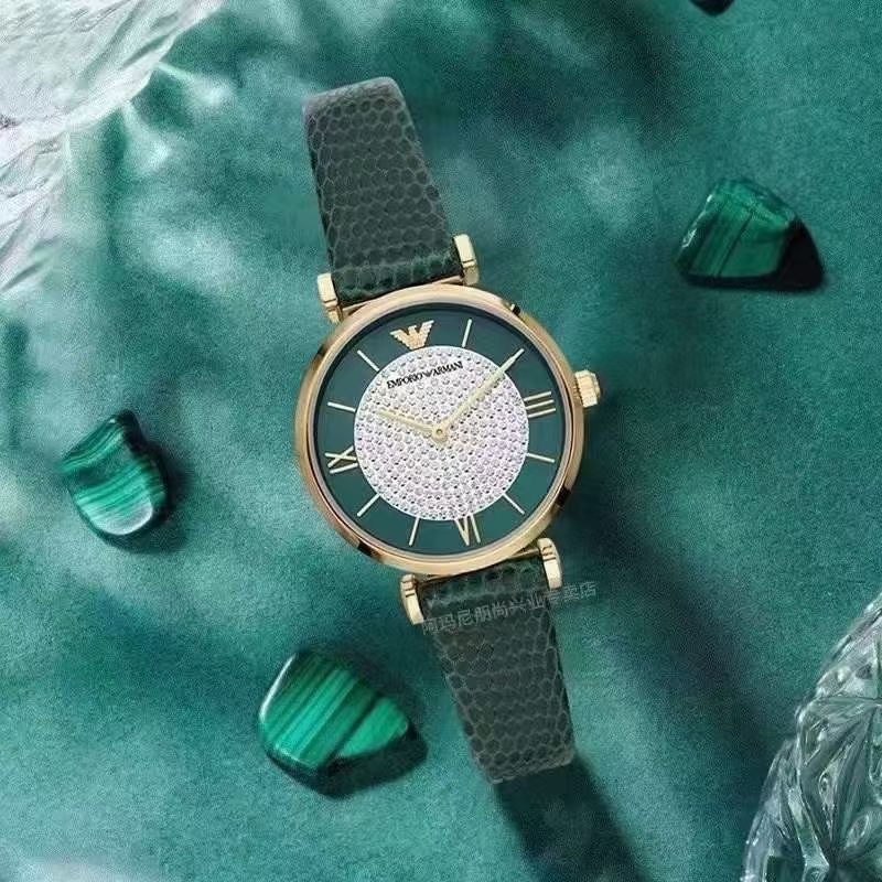 SJ出品 原单(Emporio Armani) 满天星手表 墨绿皮带 时尚休闲石英女士腕表