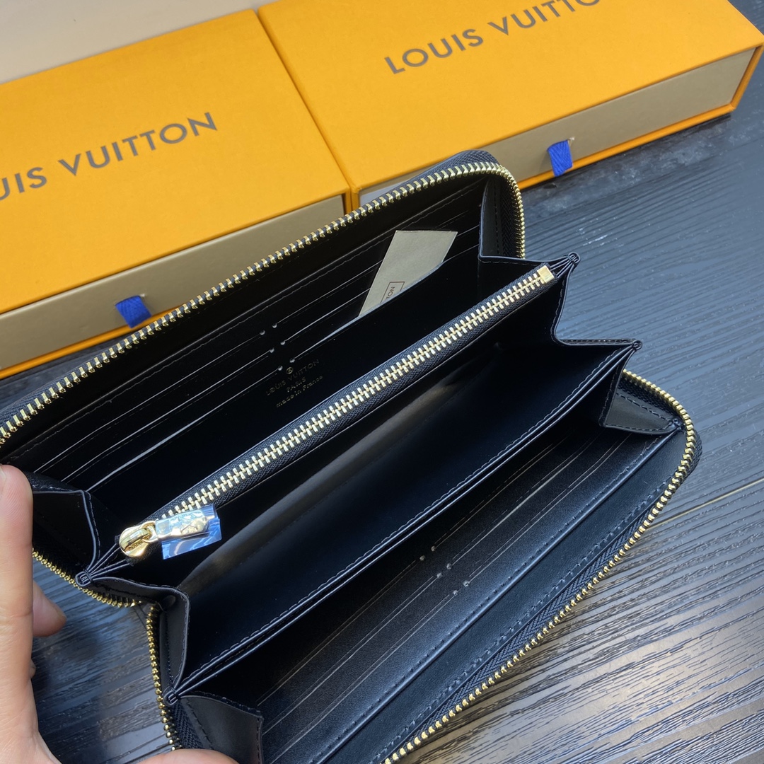 Leather zip around wallet from different angles