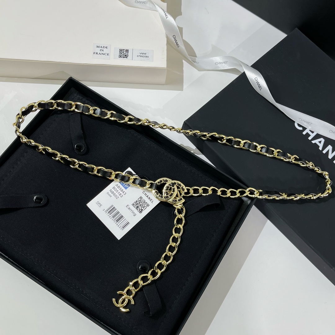 新款☑️CHANEL香奈儿双c黑皮绳腰带腰链