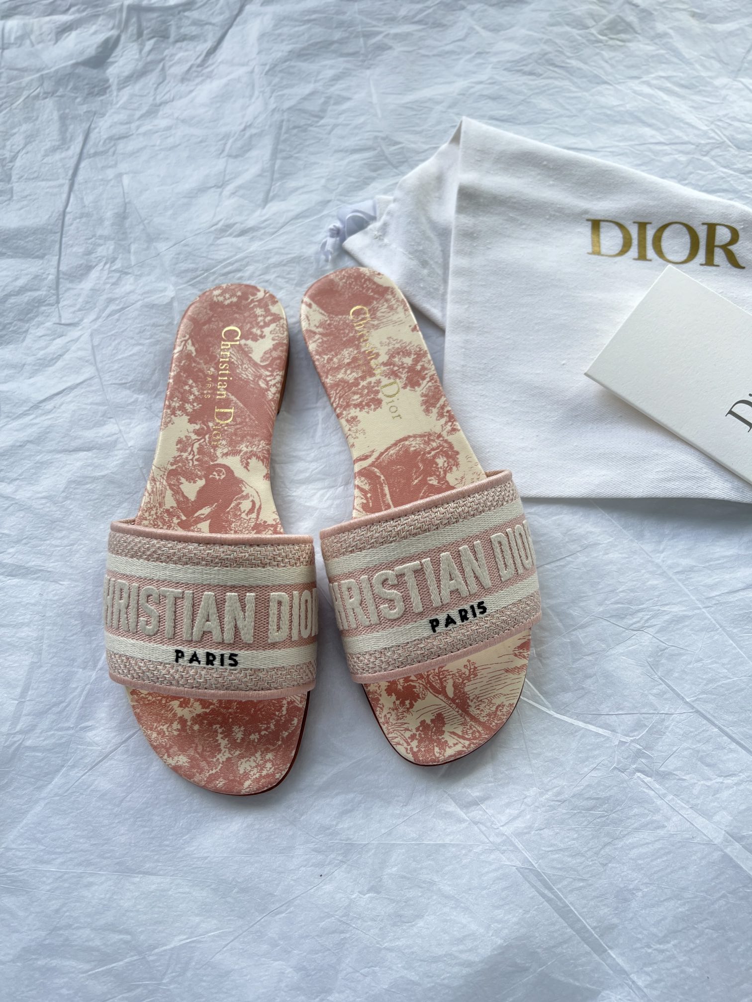 Dior Shoes Slippers Embroidery Cotton Cowhide Genuine Leather Spring/Summer Collection