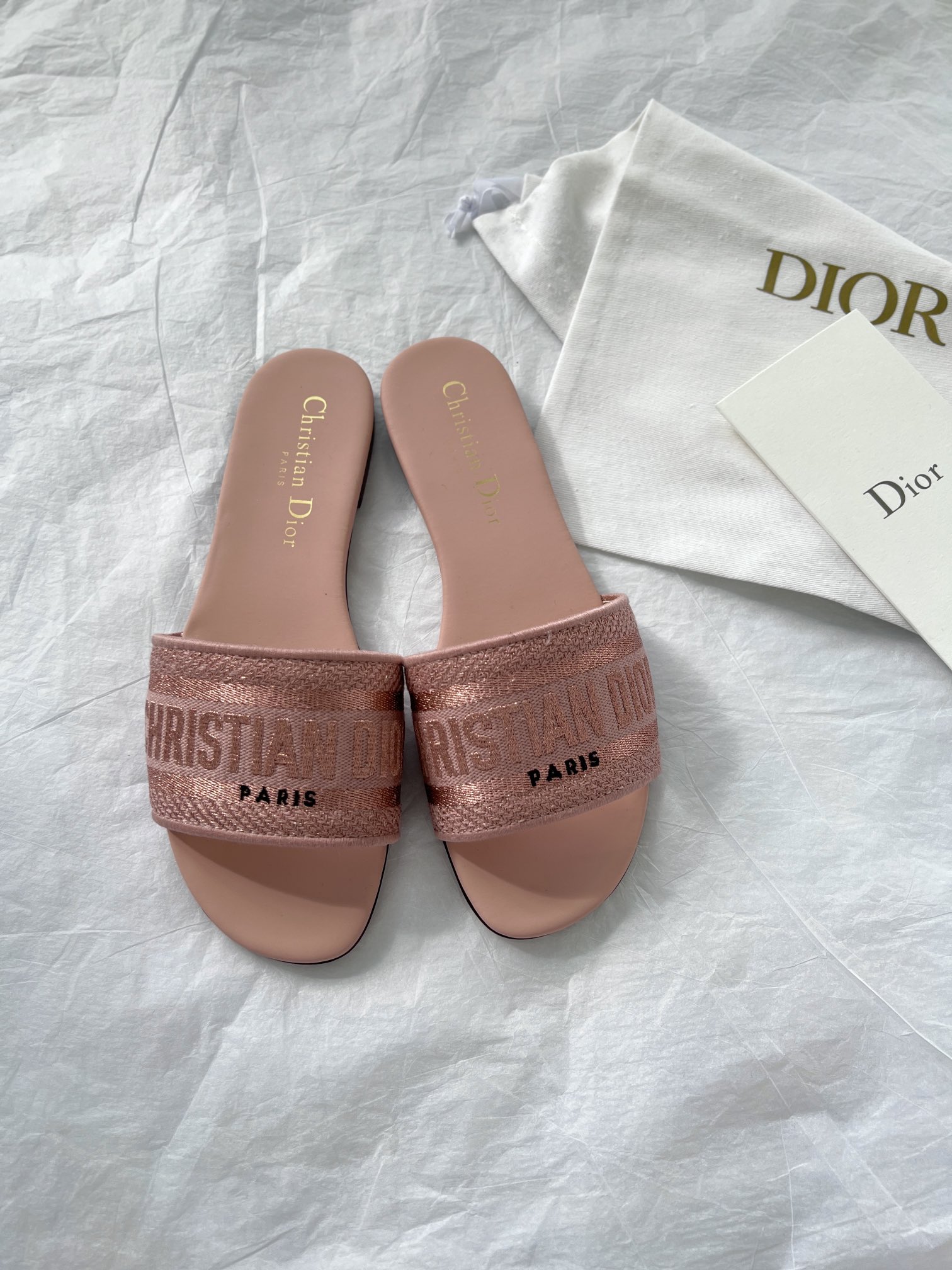 Dior Shoes Slippers Embroidery Cotton Cowhide Genuine Leather Spring/Summer Collection