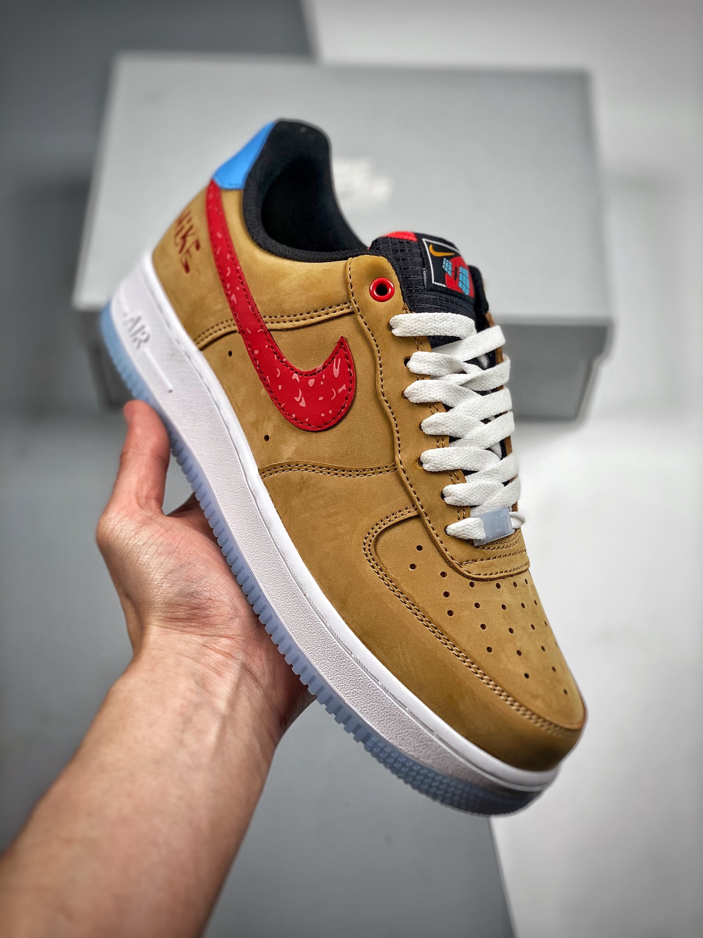 Push Hands 3 Nike Air Force 1 Low "Satellite" Marrón Rojo Zapatos de Marte Nivel Original Horma Original Cartón Origina…