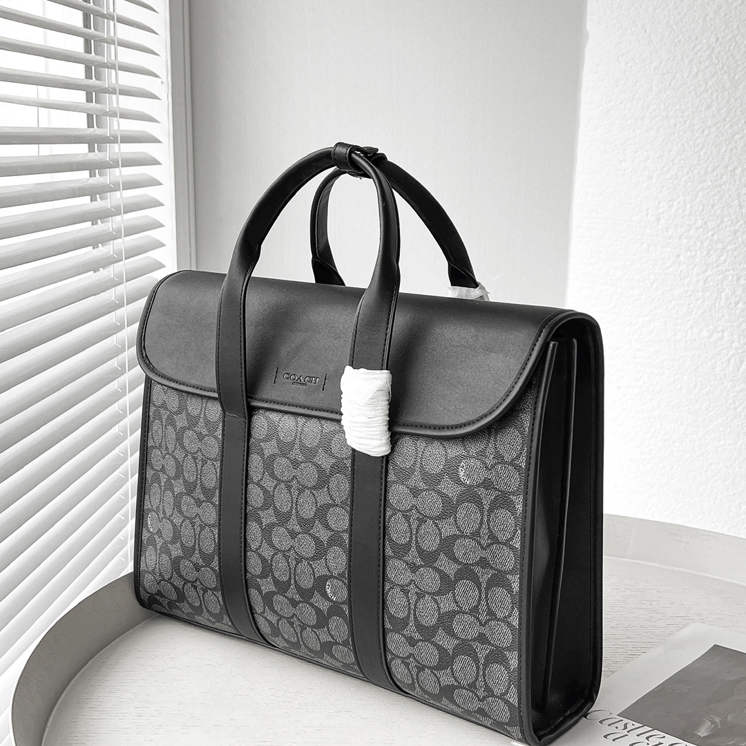 Coach C 家 5319 男士新款公文包到货 高端PVC拼皮 纯色部分是头层牛皮