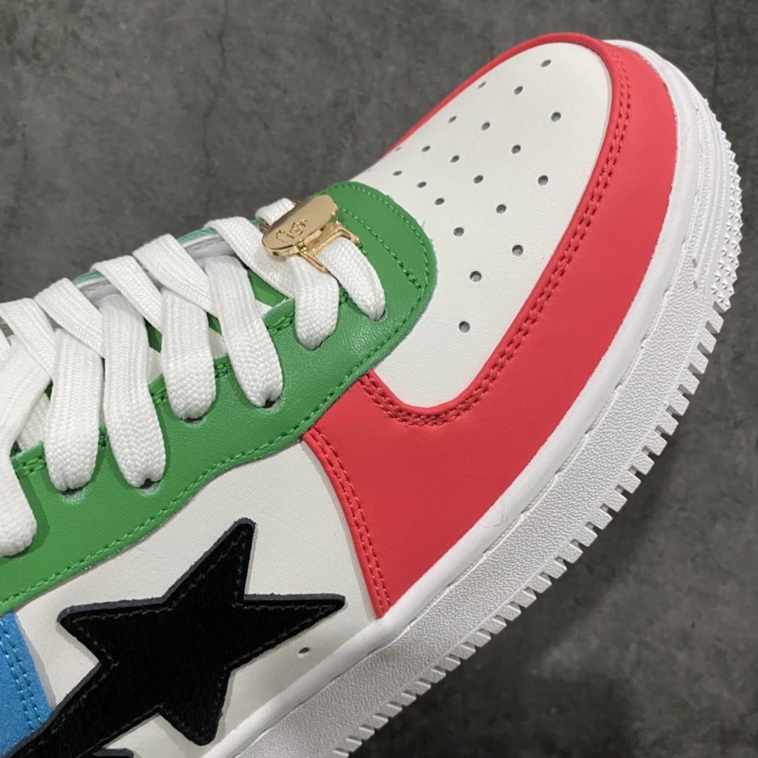 图片[6]-A Bathing Ape安逸猿 BAPE Sta Low 闪星系列低帮经典复古休闲运动板鞋\”奥运鸳鸯白天蓝桃粉绿黑黄\”1H20-191-048 2021年东京奥运会 BAPE® 带来全新奥运别注配色的 BAPE STA™ 可以看到整个鞋子是由象征奥运五环的蓝、红、黄、绿、黑组成 并且是左右脚自带鸳鸯效果 同时鞋身材质也是由麂皮、皮革等材质打造 细节上我们可以看到金色的猿人头鞋带扣以及后跟处的猿人头压印 绝对诚意满满。 尺码：36 36.5 37 38 38.5 39 40 40.5 41 42 42.5 43 44 44.5 45-选品中心