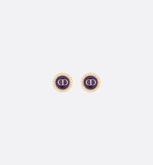 Dior Petit CD Earrings Gold-Finish Metal Navy Blue Glass White Resin Pearls 1 Dior Petit CD Earrings Gold-Finish Metal Navy Blue Glass White Resin Pearls