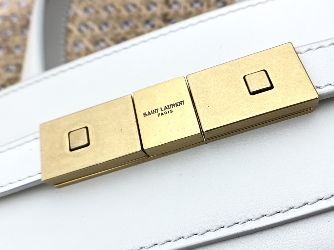 Ysl 𝑴𝑨𝑵𝑯𝑨𝑻𝑻𝑨𝑵 𝑵𝑨𝑵𝑶曼哈顿手提包 牙签纹奶白色金扣593741