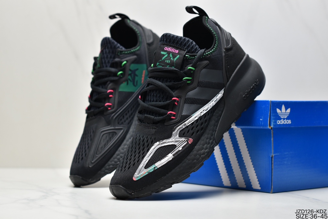140 真标阿迪达斯Adidas ZX 2K Boost低帮高弹复古休闲运动百搭跑鞋