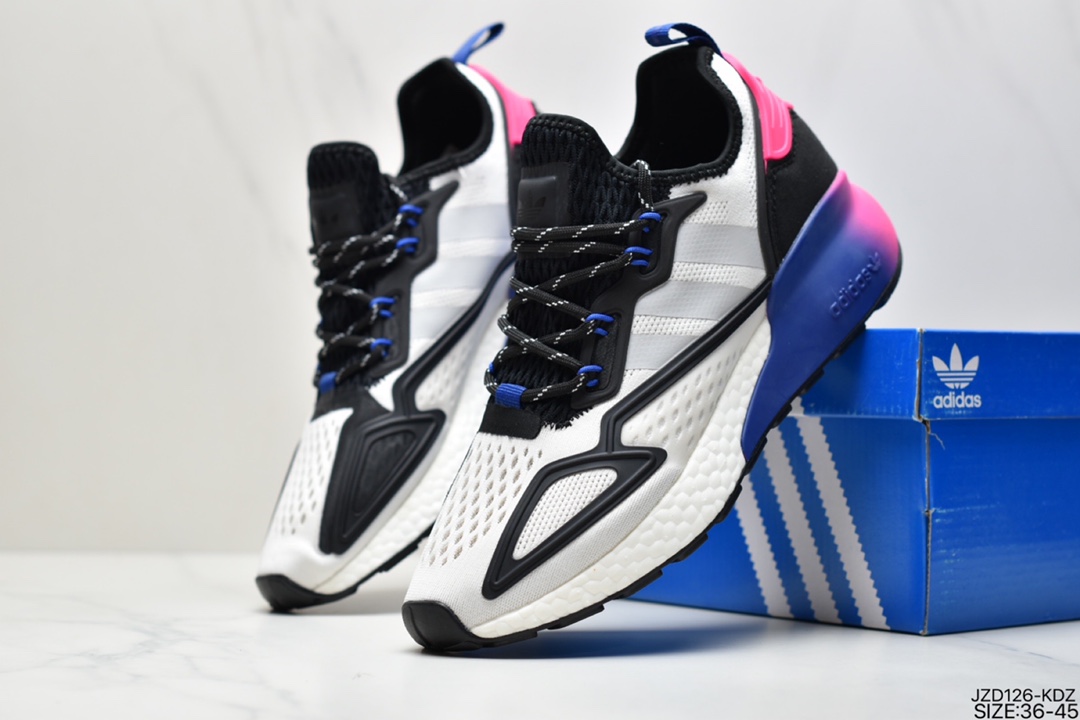 140 真标阿迪达斯Adidas ZX 2K Boost低帮高弹复古休闲运动百搭跑鞋