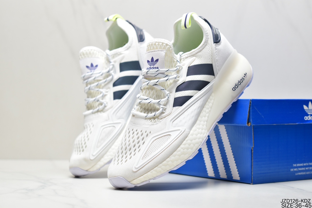 140 真标阿迪达斯Adidas ZX 2K Boost低帮高弹复古休闲运动百搭跑鞋