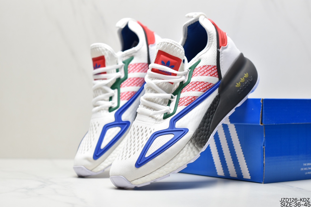 140 真标阿迪达斯Adidas ZX 2K Boost低帮高弹复古休闲运动百搭跑鞋