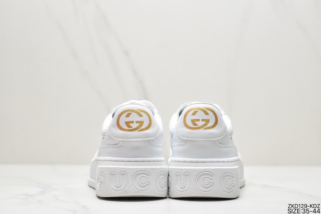 270 Gucci/古驰 21秋季复古白色GG印花压纹皮革厚底松糕运动鞋小白鞋