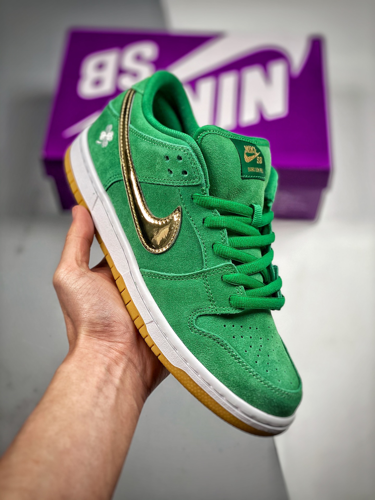 Empujador 4 Nk Dunk SB Low verde y dorado, producción original de fábrica grande, fotos reales de estreno, material de …