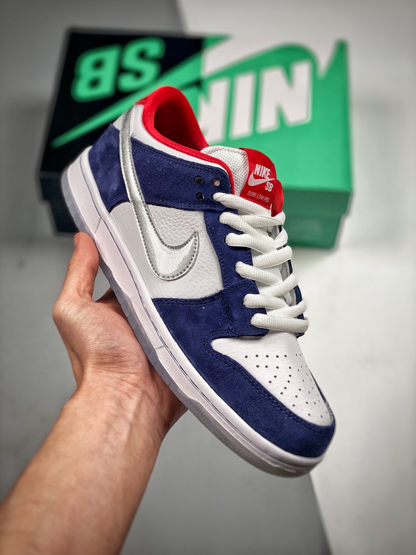 Empujador 2 NK Dunk Low blanco, azul y plata, producción original de fábrica grande, fotos reales de estreno, material …