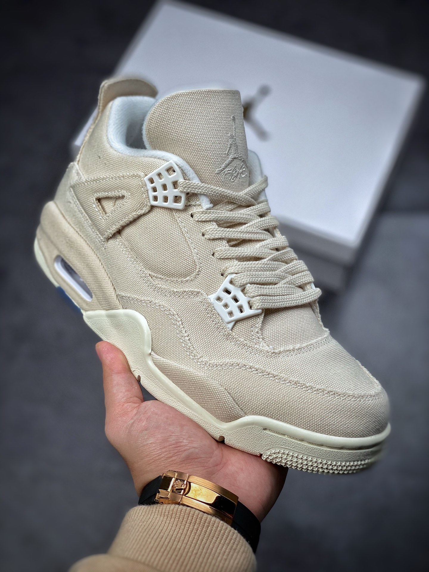 350  Air Jordan4 Retro”Canvas”复古篮球鞋 米白帆布 小Levi’s DQ4909-100