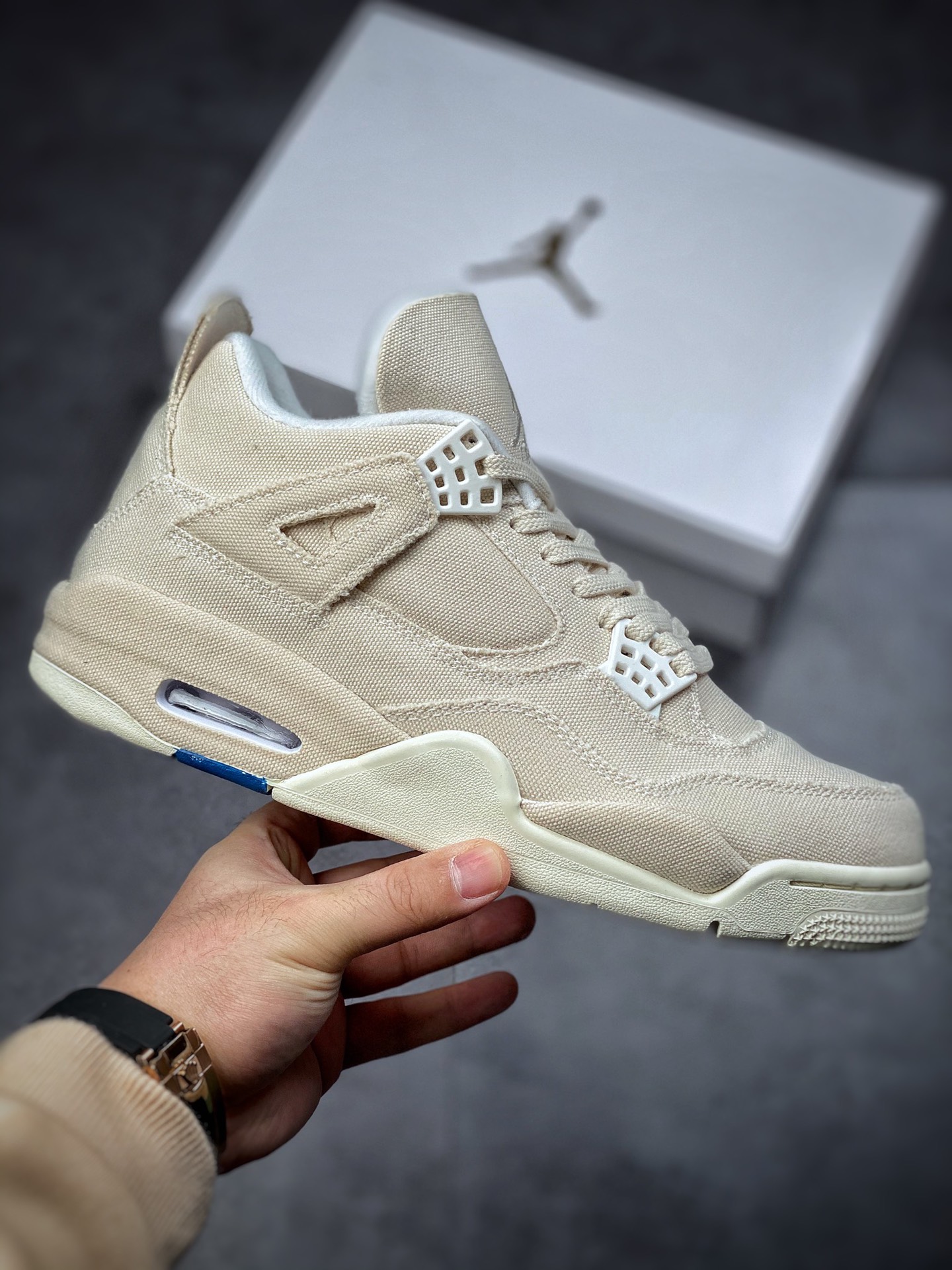 350  Air Jordan4 Retro”Canvas”复古篮球鞋 米白帆布 小Levi’s DQ4909-100