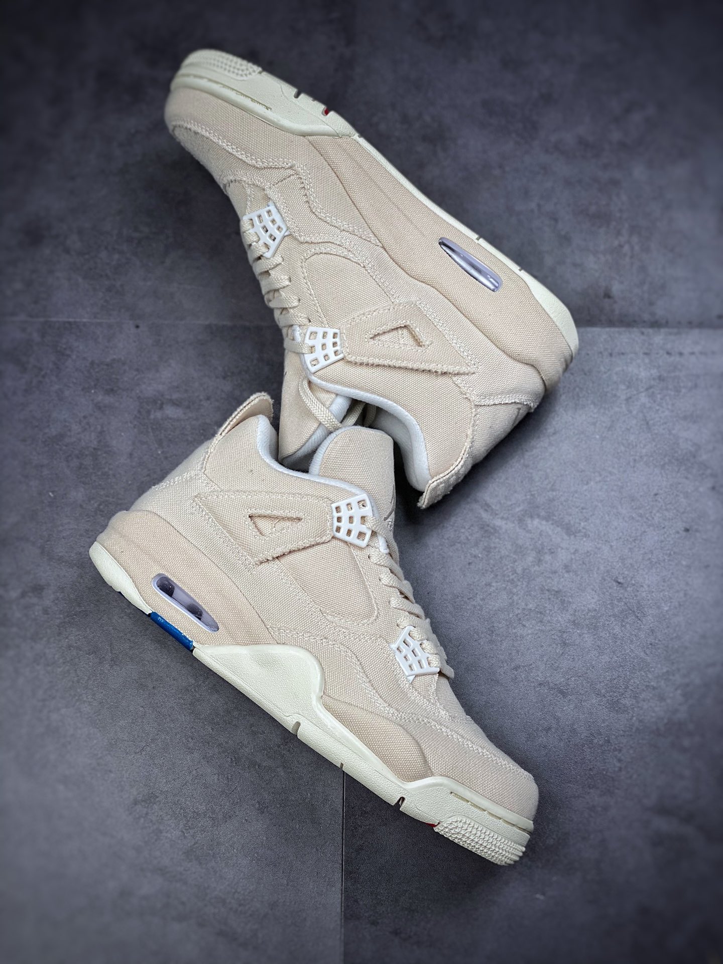 350  Air Jordan4 Retro”Canvas”复古篮球鞋 米白帆布 小Levi’s DQ4909-100